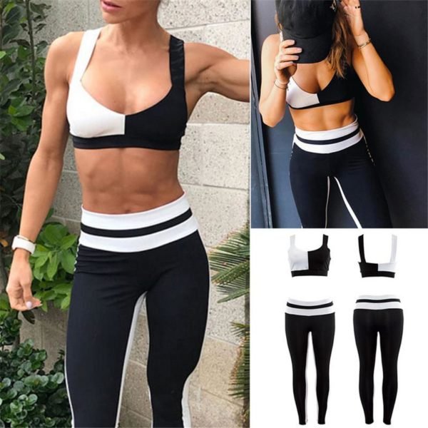 Matching Leggings and Sports Bra Black And White