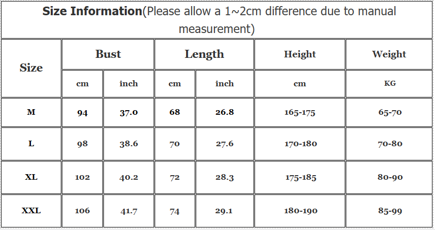 Men's Alpha Gym T-Shirt size chart