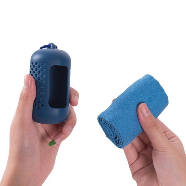 Handy Quick Drying Cooling Microfiber Towel Blue with case