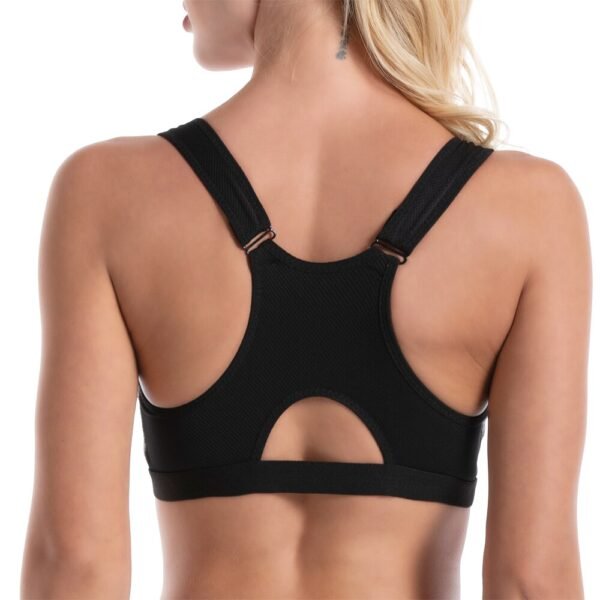 High Impact Zipper Front Sports Bra Black back view