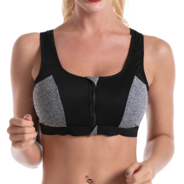 High Impact Zipper Front Sports Bra Black front