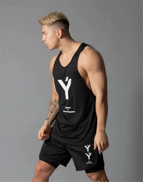 Black White Y Tank Top for Men