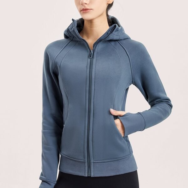 Sports Top With Zipper and Hoodie blue grey