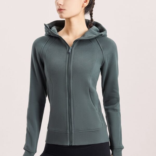 Sports Top With Zipper and Hoodie green grey