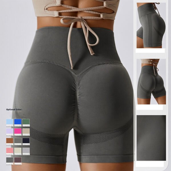 Women's High Waist Scrunched Yoga Shorts dark grey back view