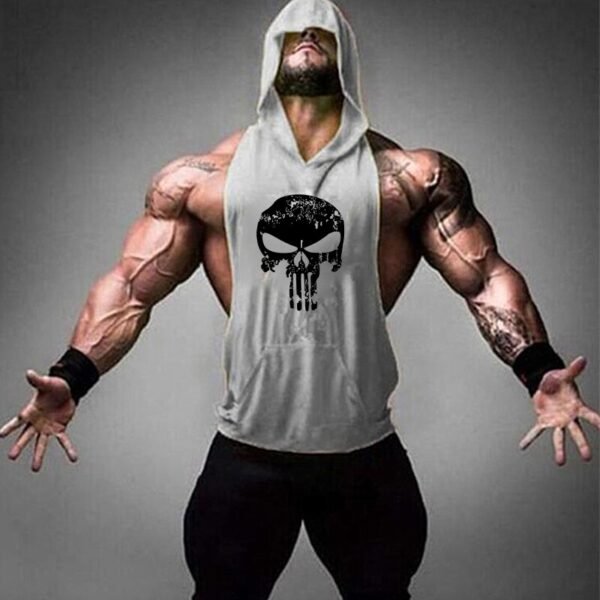 Skull Stringer Top with Hoodie grey