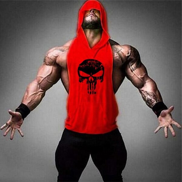 Skull Stringer Top with Hoodie red