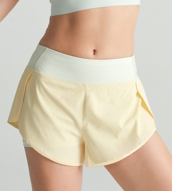 Ladies 2 in 1 Sports Shorts with Pockets Yellow