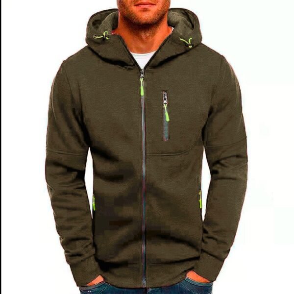 Men’s Stylish Gym Hoodie with a Zippered Front army green