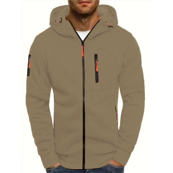 Men’s Stylish Gym Hoodie with a Zippered Front khaki