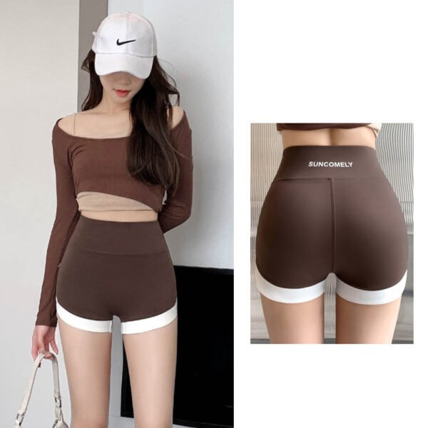 Ladies High Waist Fitness Pants front and back Curry