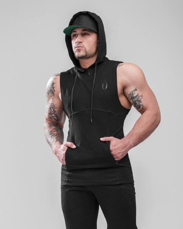 Black Hooded Gym Tank Top for Men