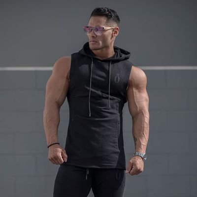 Hooded Gym Tank Top for Men black