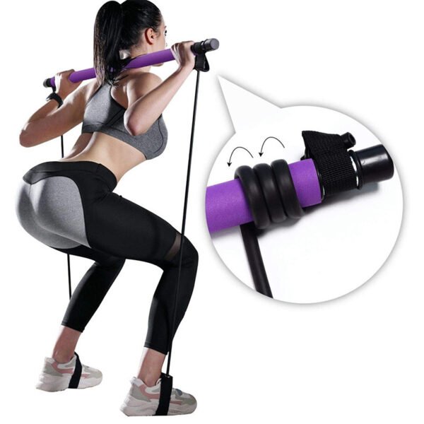 Lady using Pilates Sculpting Bar with Resistance Bands