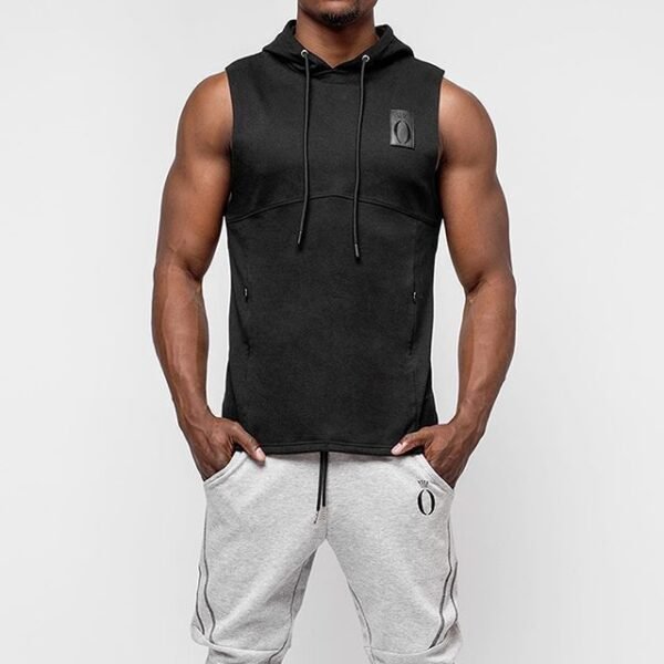 Black Hooded Gym Tank Top for Men