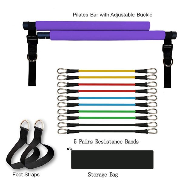 Pilates Sculpting Bar with Resistance Bands adjustable buckle purple